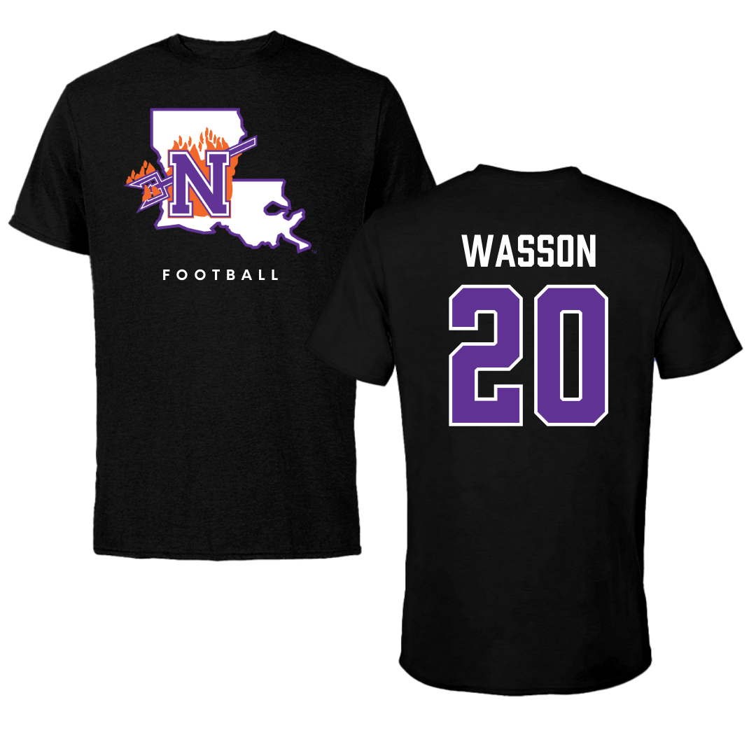 Northwestern State University Football Black Block Tee - #20 Hogan Wasson
