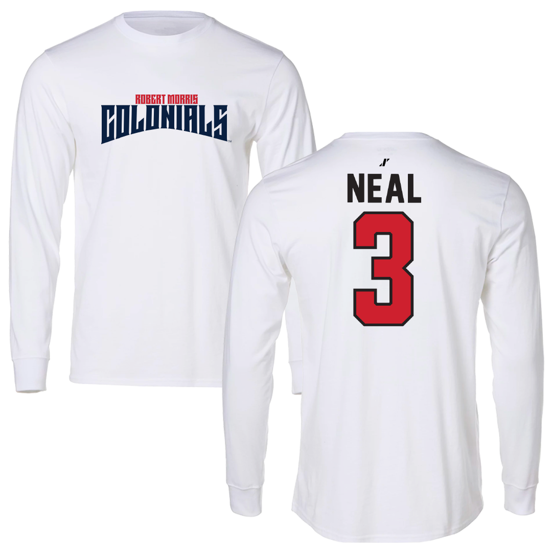 Robert Morris University Lacrosse White Classic Performance Long Sleeve - #3 Torin Neal