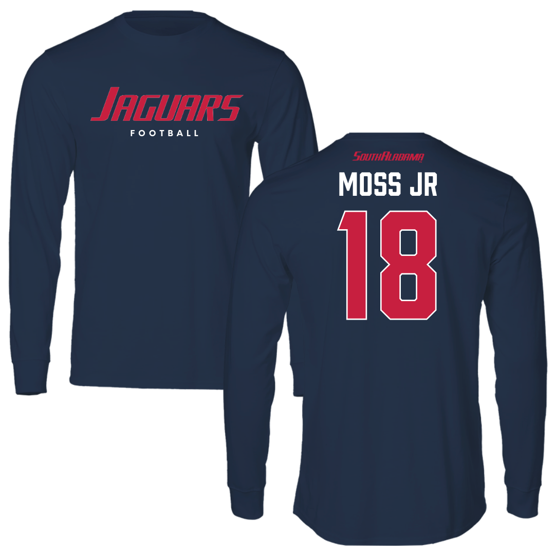 University of South Alabama Football Navy Performance Long Sleeve - #18 RJ Moss Jr