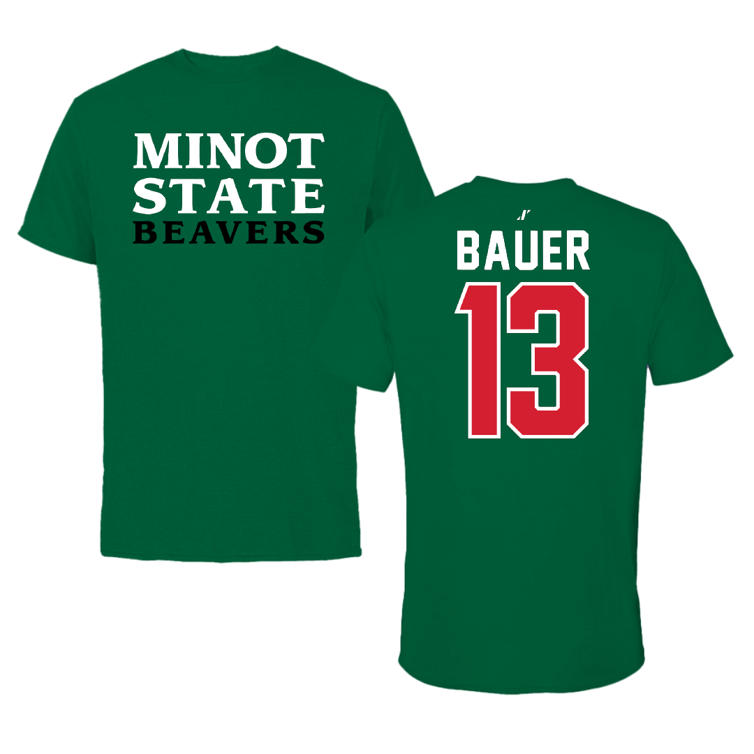 Minot State University Baseball Green Tee - #13 Ian Bauer
