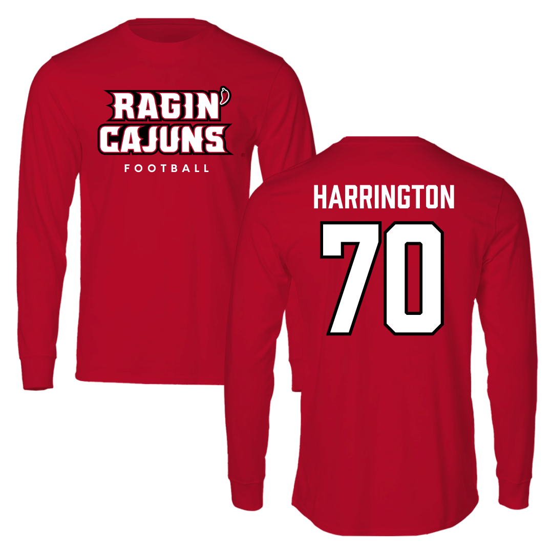 University of Louisiana at Lafayette Football Red Performance Long Sleeve - #70 Jax Harrington