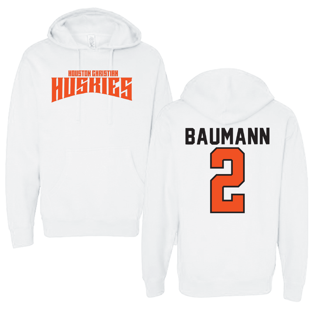 Houston Christian University Baseball White Classic Hoodie - #2 Baylor Baumann