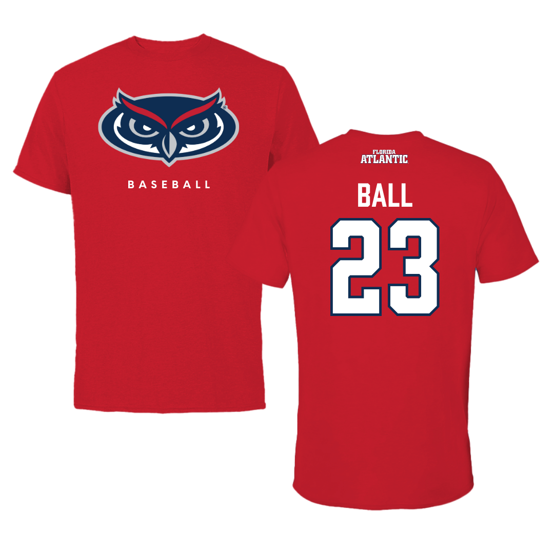 Florida Atlantic University Baseball Red Jersey Performance Tee - #23 Dawson Ball