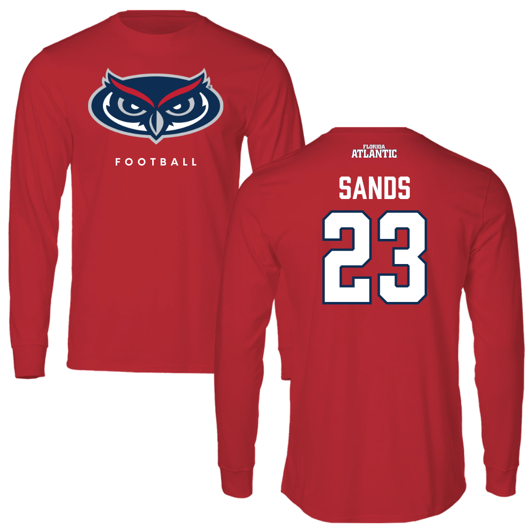 Florida Atlantic University Football Red Performance Long Sleeve - #23 Gemari Sands