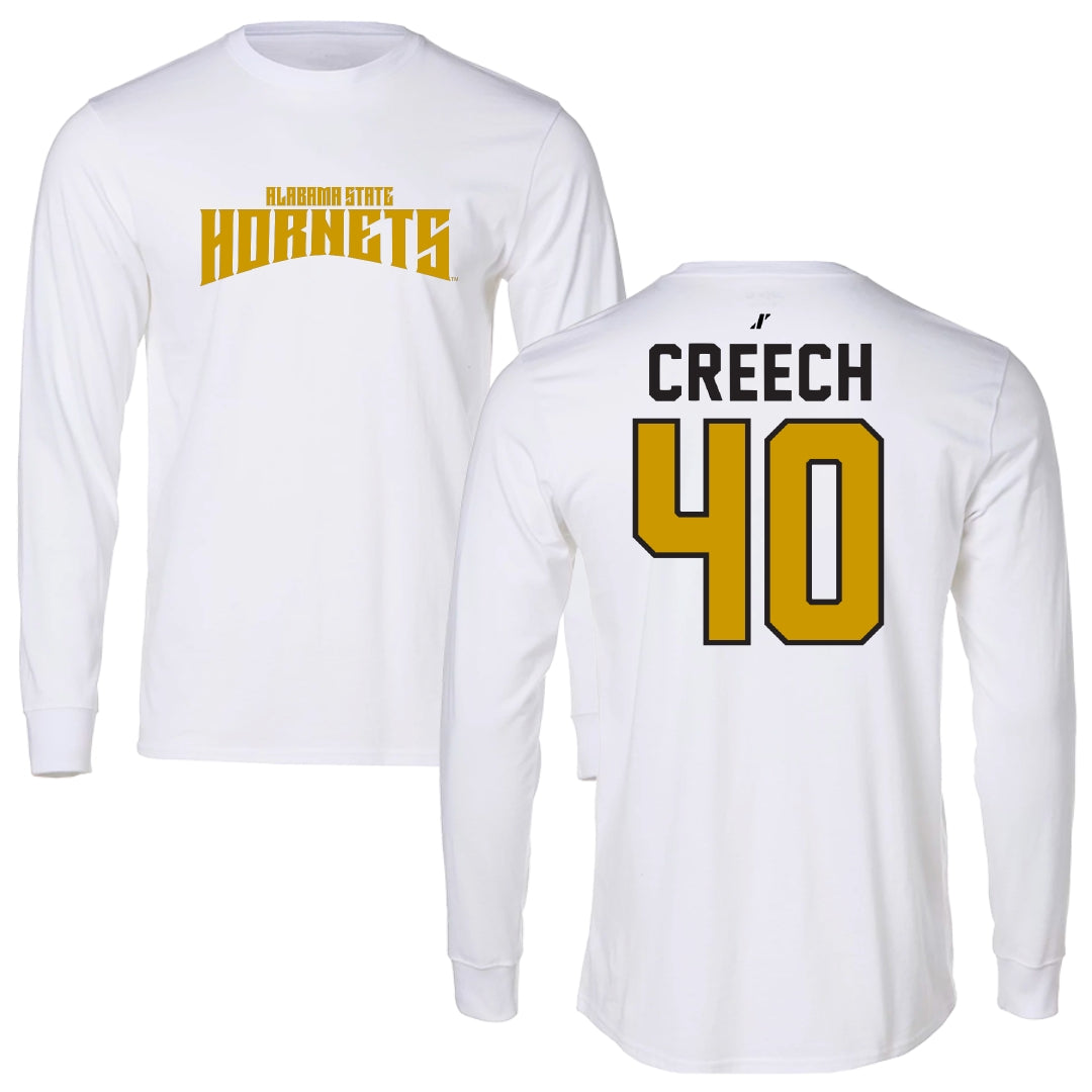 Alabama State University Football White Classic Performance Long Sleeve - #40 Dylan Creech