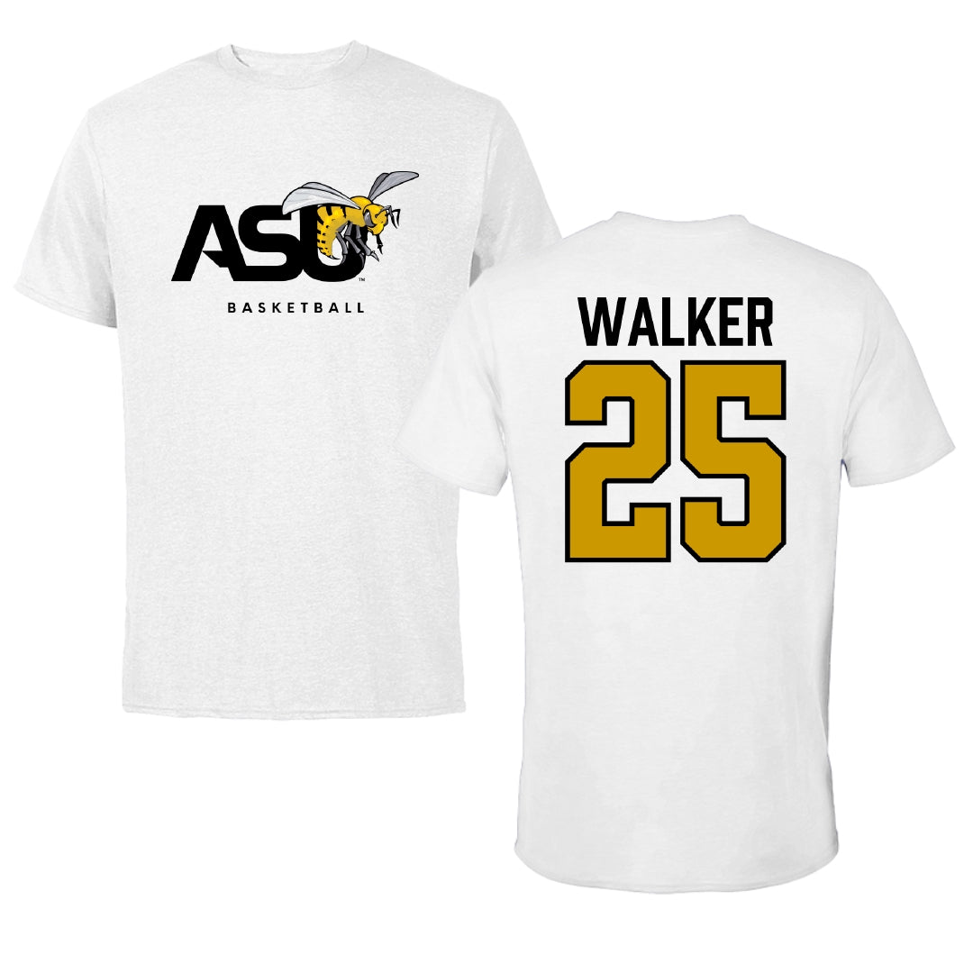 Alabama State University Basketball White ASU Tee - #25 Jasteven Walker