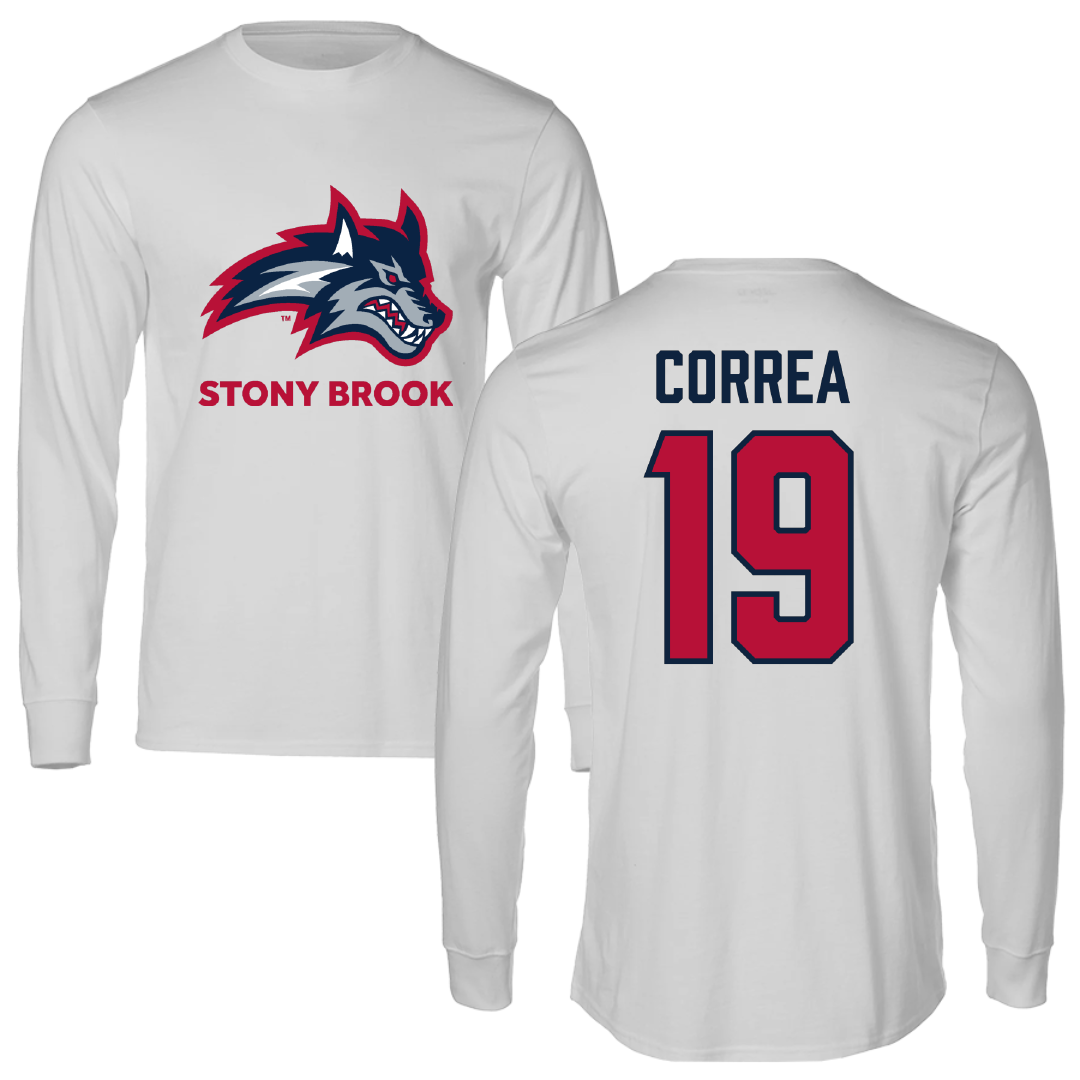 Stony Brook University Lacrosse Light Gray Performance Long Sleeve - #19 Gary Correa