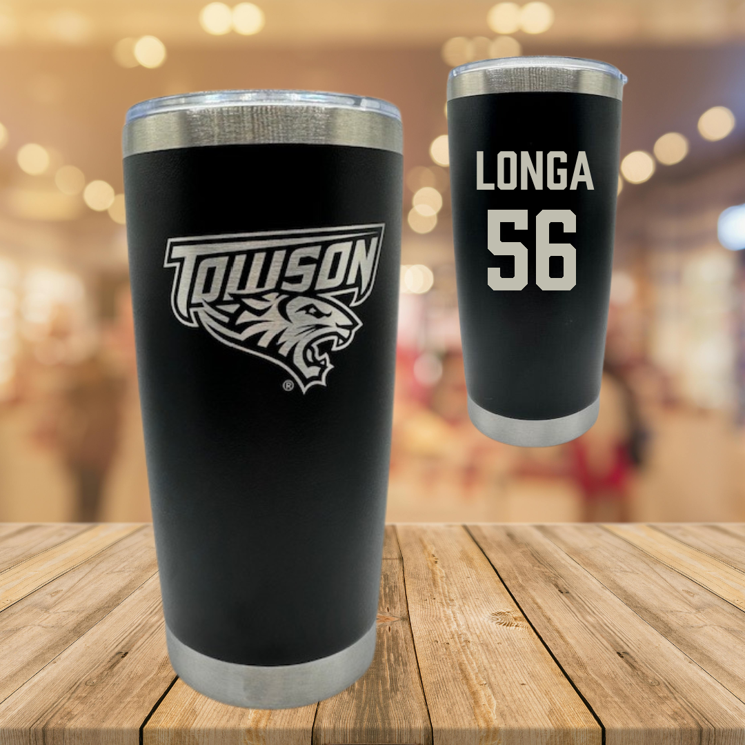 Towson University Football Black Stainless Steel Tumbler - #56 Matthieu Longa