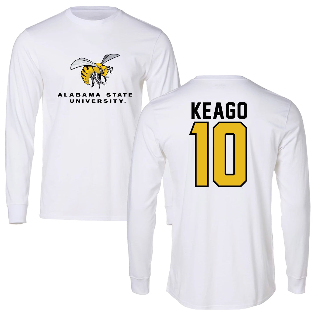 Alabama State University Basketball White Block Long Sleeve - #10 Jalen Keago
