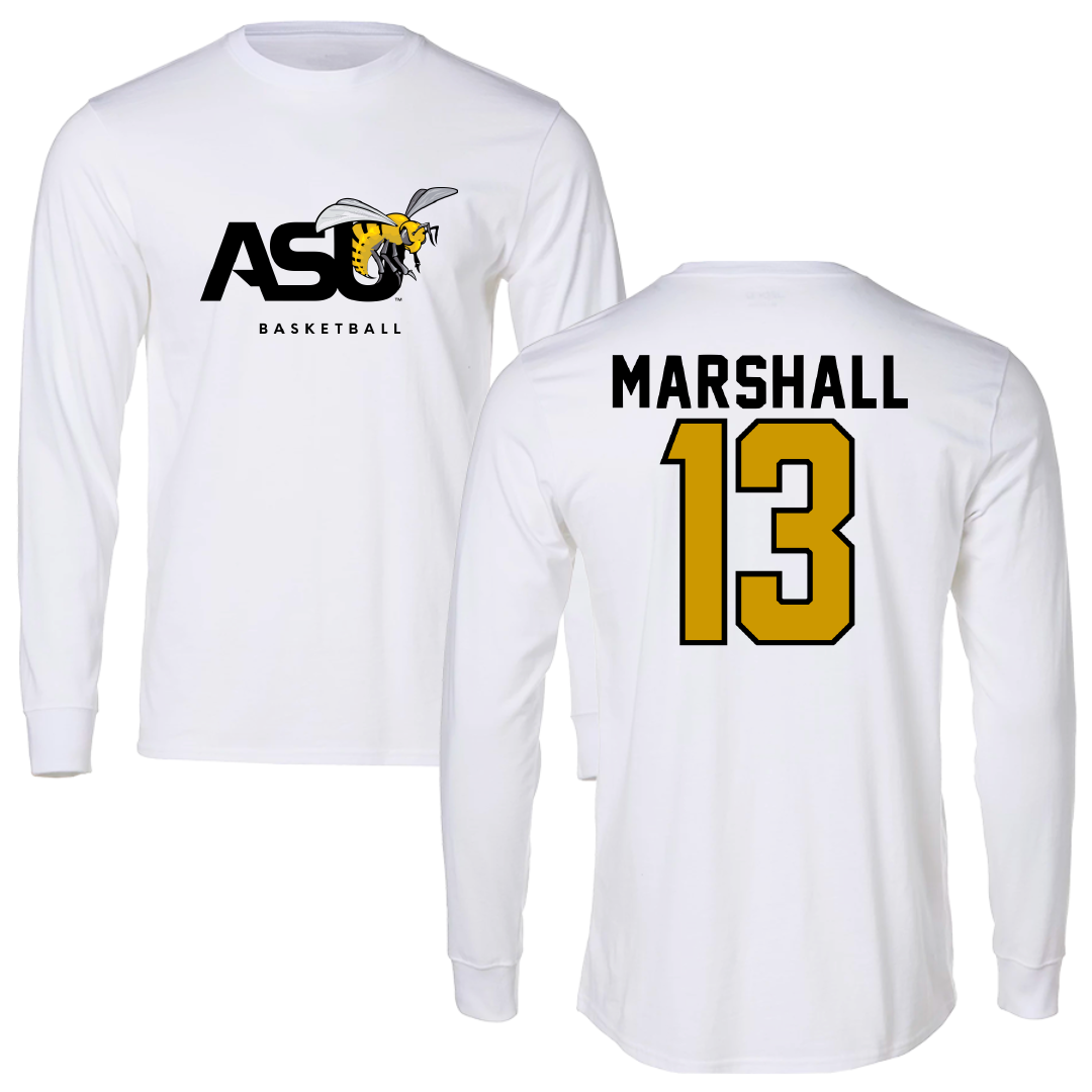 Alabama State University Basketball White Performance Long Sleeve - #13 Jordon Marshall