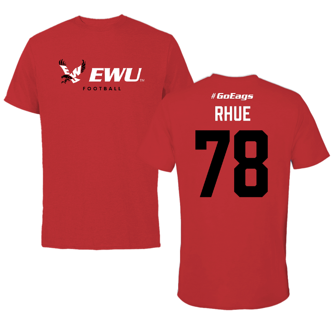 Eastern Washington University Football Red Block Performance Tee - #78 Gabe Rhue