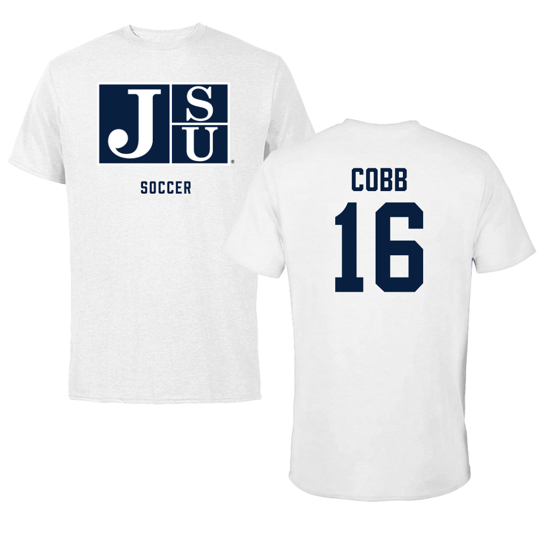 Jackson State University Soccer White Performance Tee - #16 Olivia Cobb