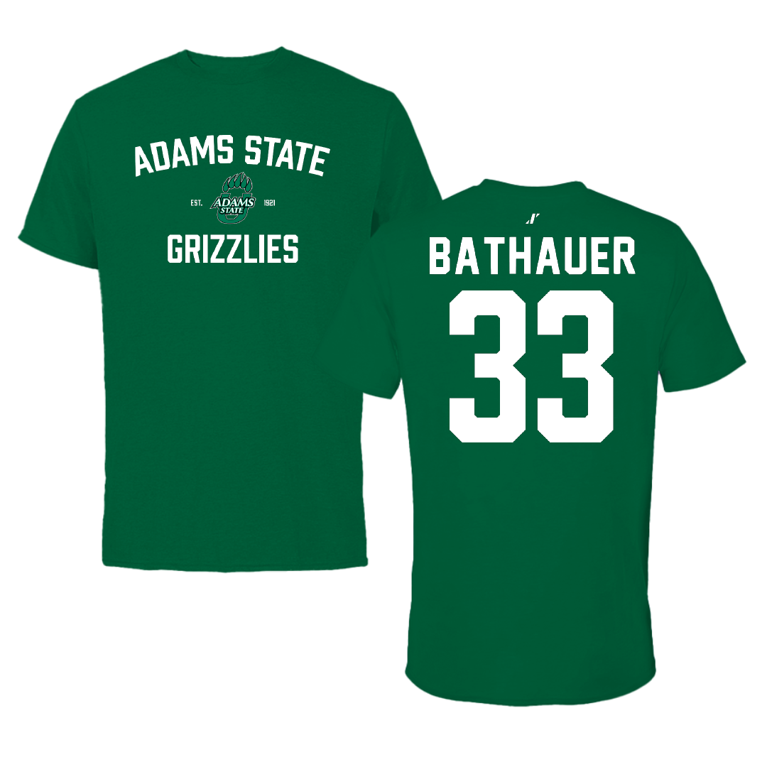 Adams State University Baseball Green General Tee - #33 Matt Bathauer