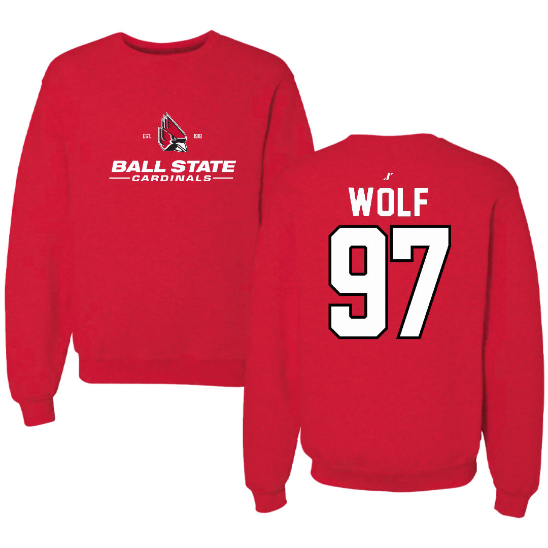 Ball State University Football Red General Crewneck - #97 Brady Wolf