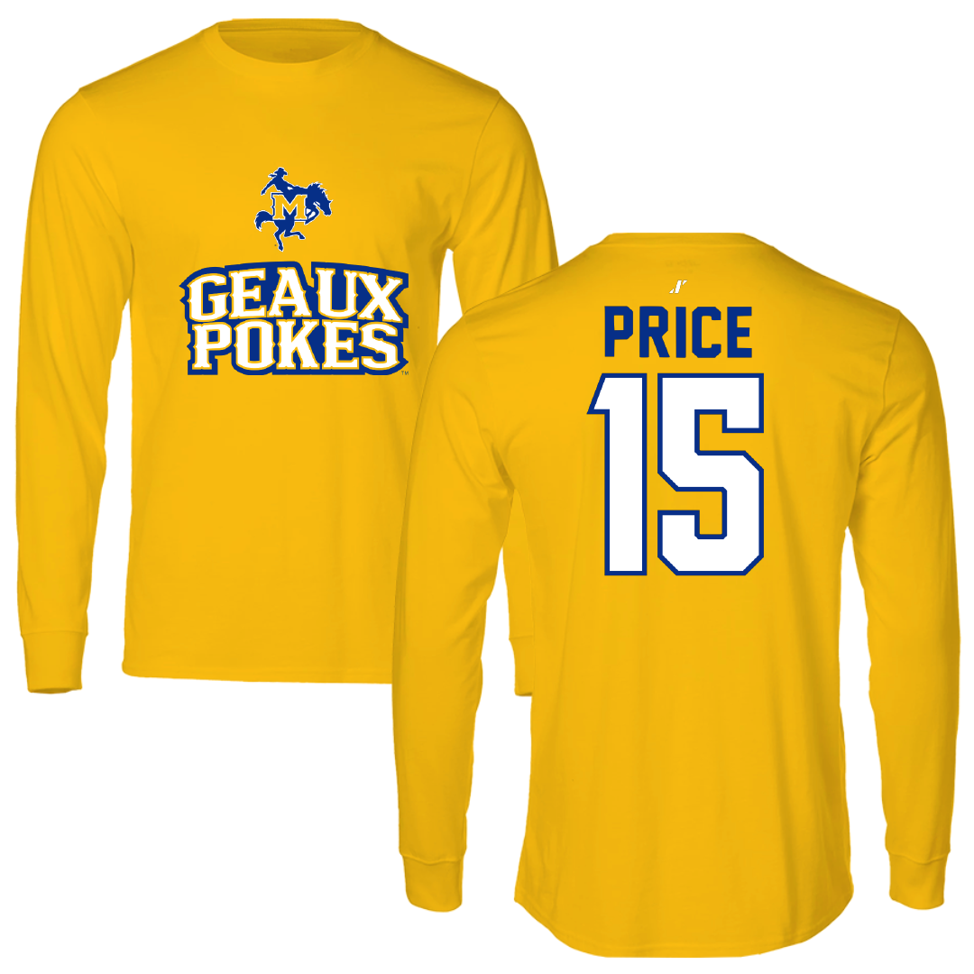 McNeese State University Football Gold General Performance Long Sleeve - #15 Maurquel Price