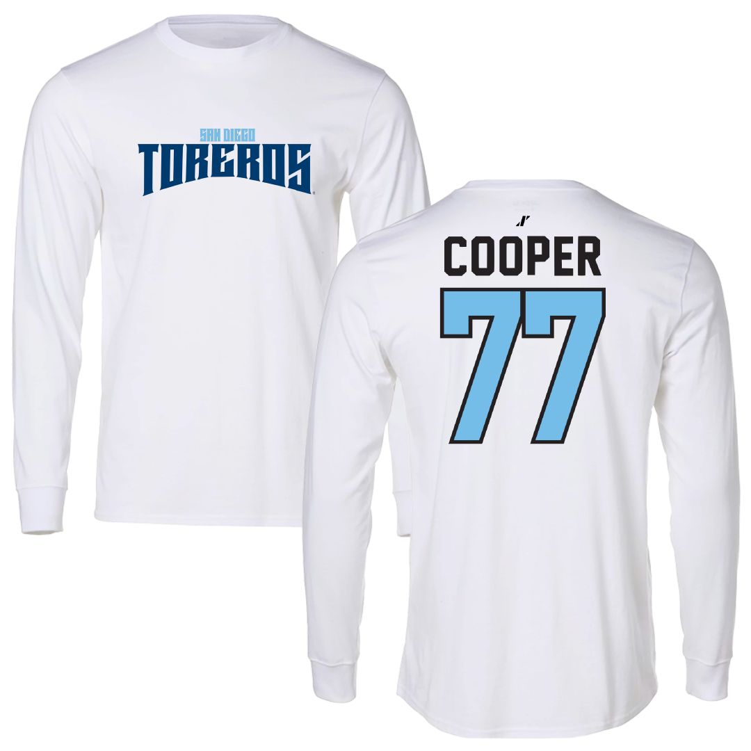University of San Diego Football White Classic Performance Long Sleeve - #77 Malachi Cooper