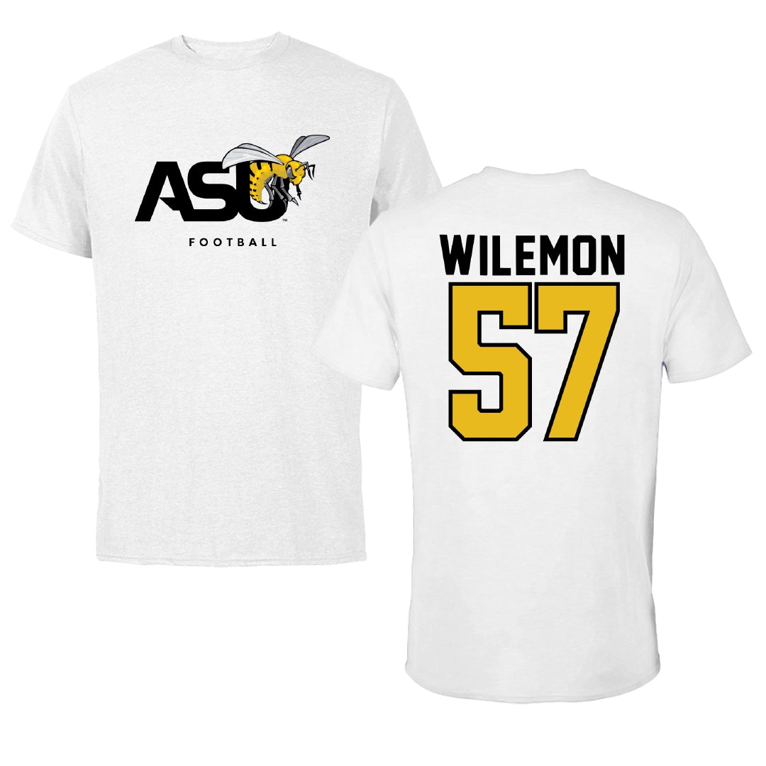 Alabama State University Football White ASU Tee - #57 Garrett Wilemon