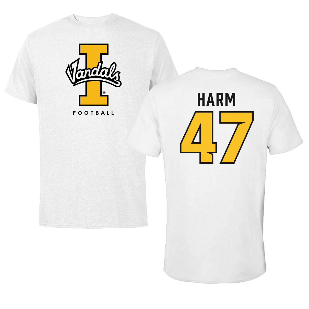 University of Idaho Football White Vandals Performance Tee - #47 LJ Harm