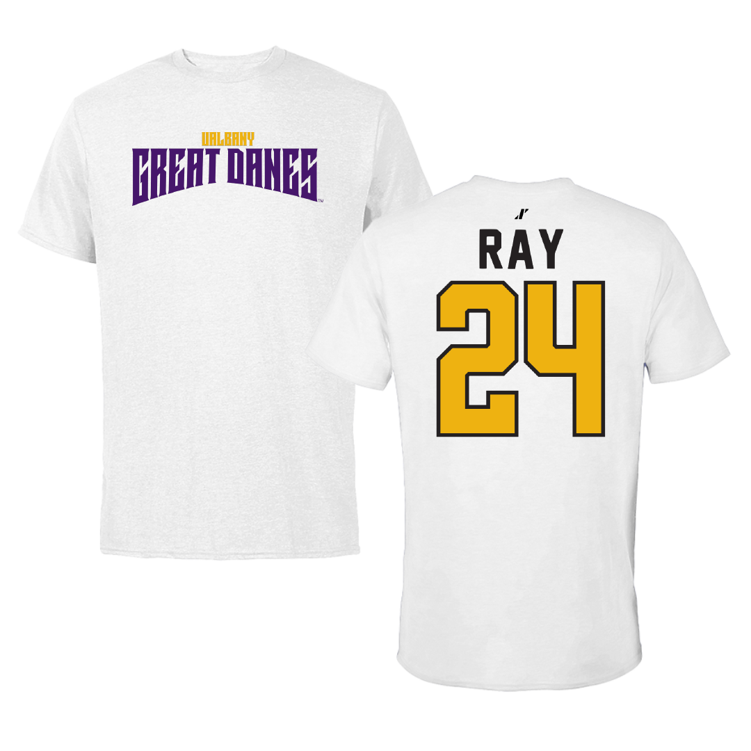 University at Albany Basketball White Classic Performance Tee - #24 Abby Ray