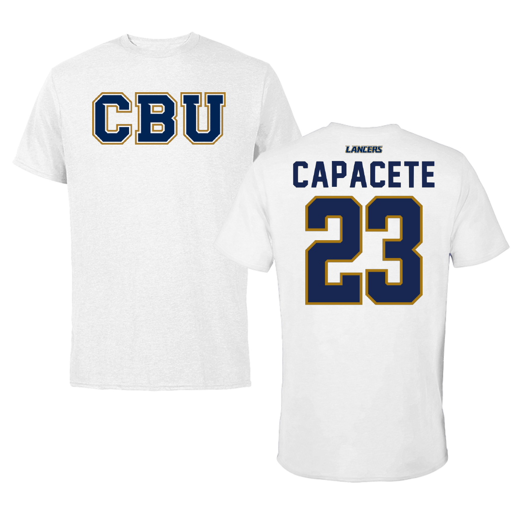 California Baptist University Baseball White Tee - #23 Alfredo Capacete
