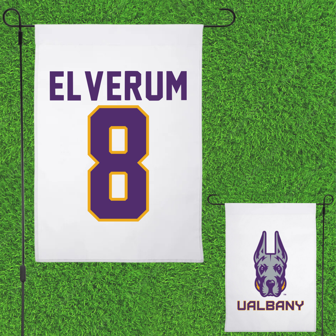 University at Albany Soccer White Garden Flag - #8 Selma Elverum