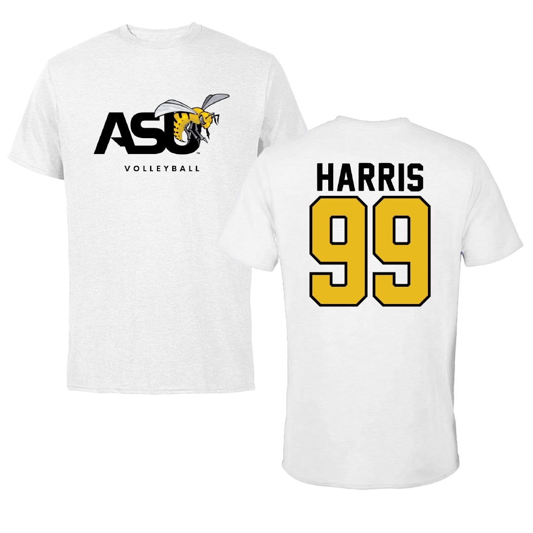Alabama State University Volleyball White ASU Tee - #99 Lyndsay Harris