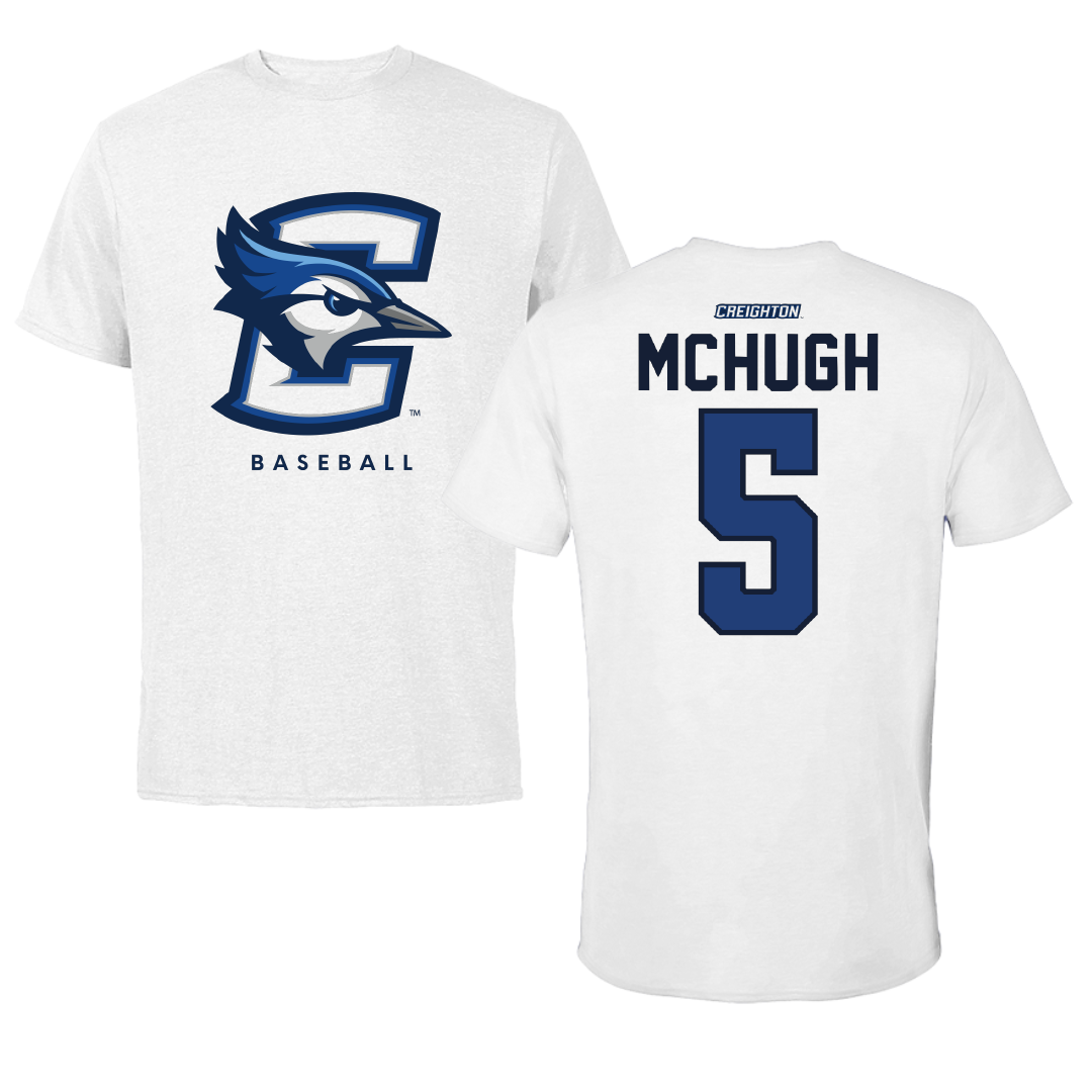 Creighton University Baseball White Tee - #5 Nate McHugh