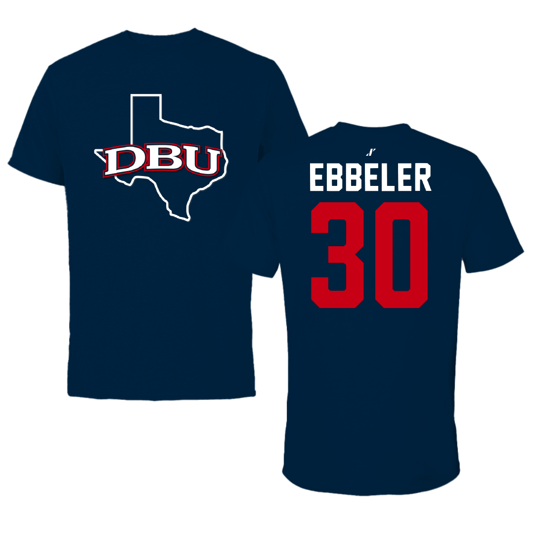 Dallas Baptist University Lacrosse Navy State Tee - #30 Nate Ebbeler