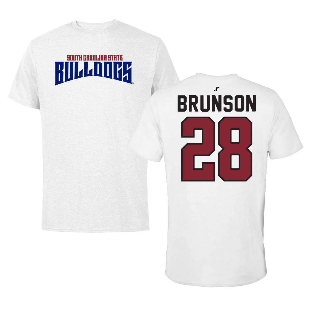 South Carolina State University Football White Classic Tee - #28 Michael Brunson