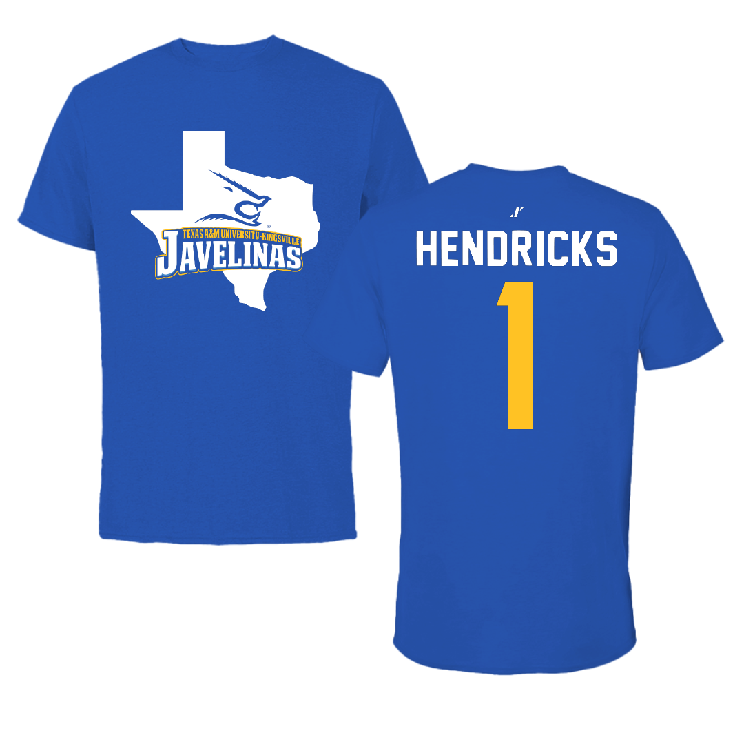 Texas A&M University-Kingsville Football Blue State Performance Tee - #1 Demarcus Hendricks