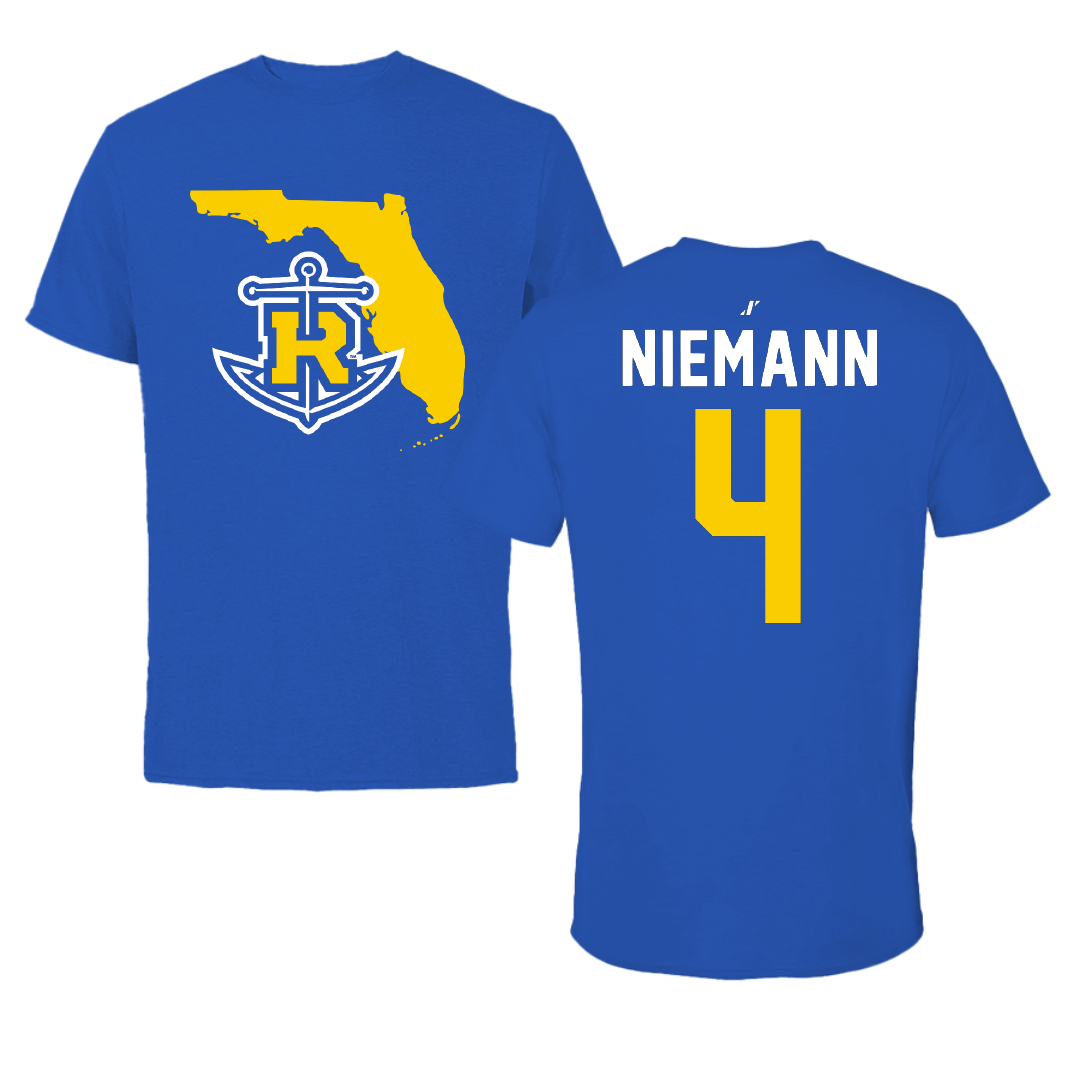 Rollins College Basketball Blue State Performance Tee - #4 Michael Niemann