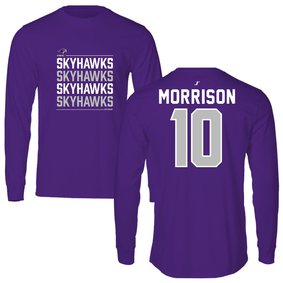 Stonehill College Baseball Purple General Long Sleeve - #10 Cam Morrison