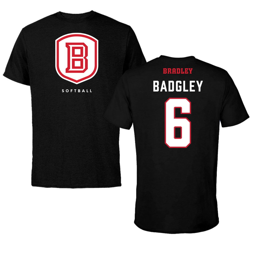 Bradley University Softball Black Shield Performance Tee - #6 Abbott Badgley