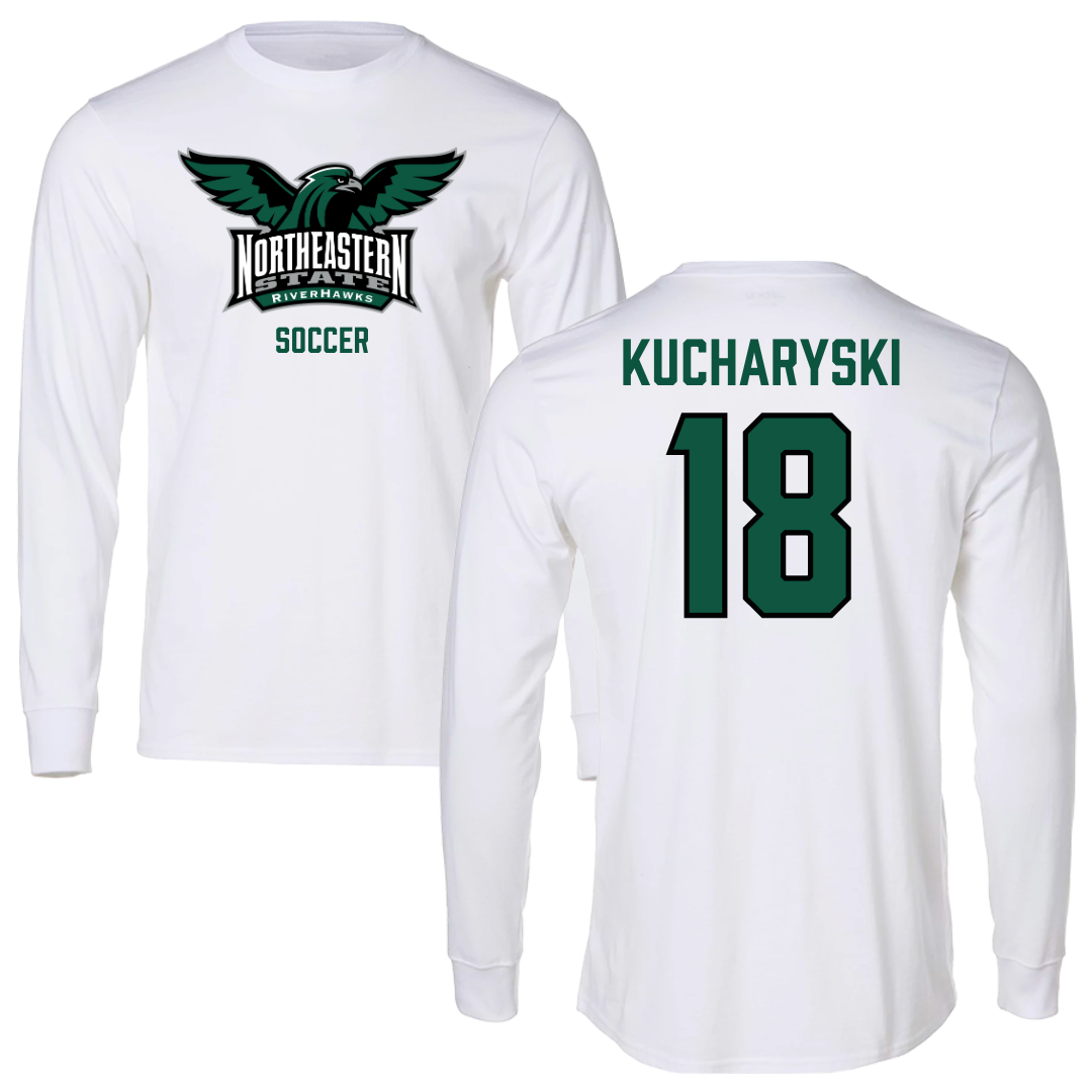 Northeastern State University Soccer White Performance Long Sleeve - #18 Olivia Kucharyski