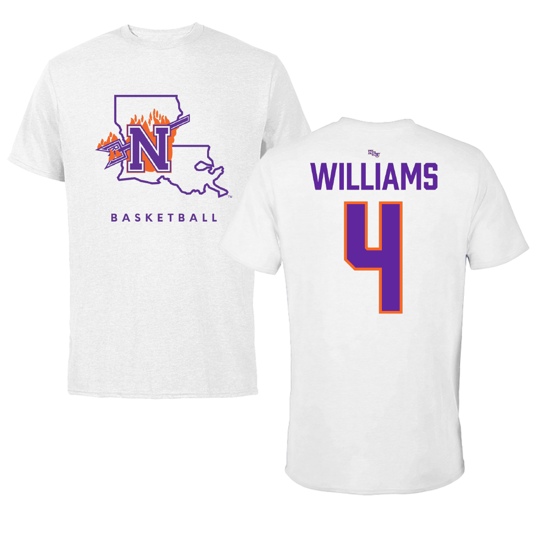 Northwestern State University Basketball White Tee - #4 Mitch Williams