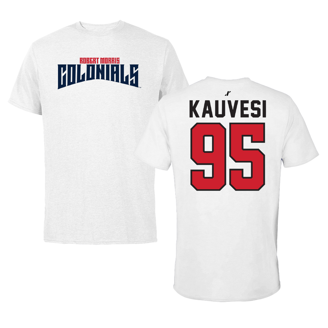 Robert Morris University Football White Classic Tee - #95 Josh Kauvesi