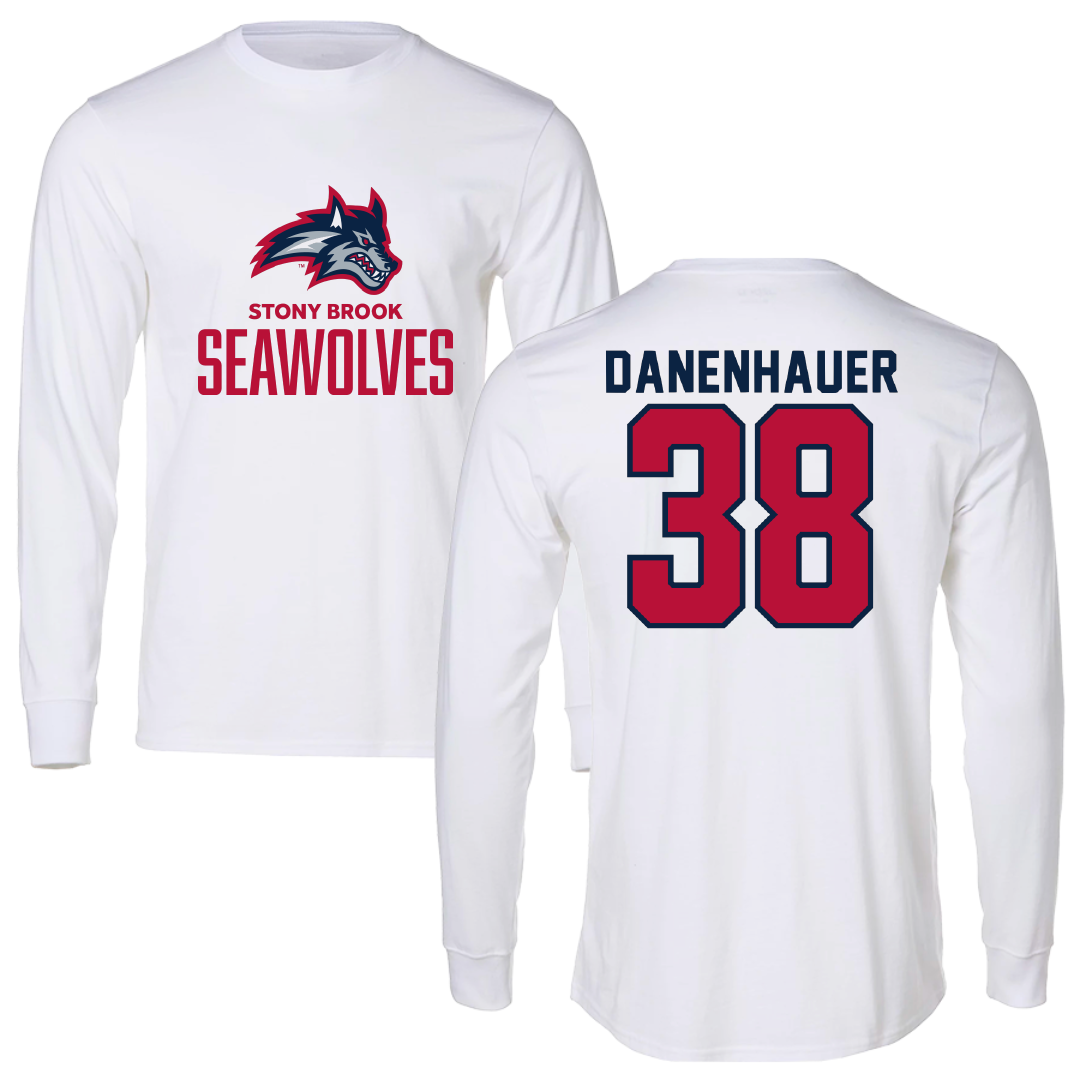 Stony Brook University Football White Performance Long Sleeve - #38 Sid Danenhauer