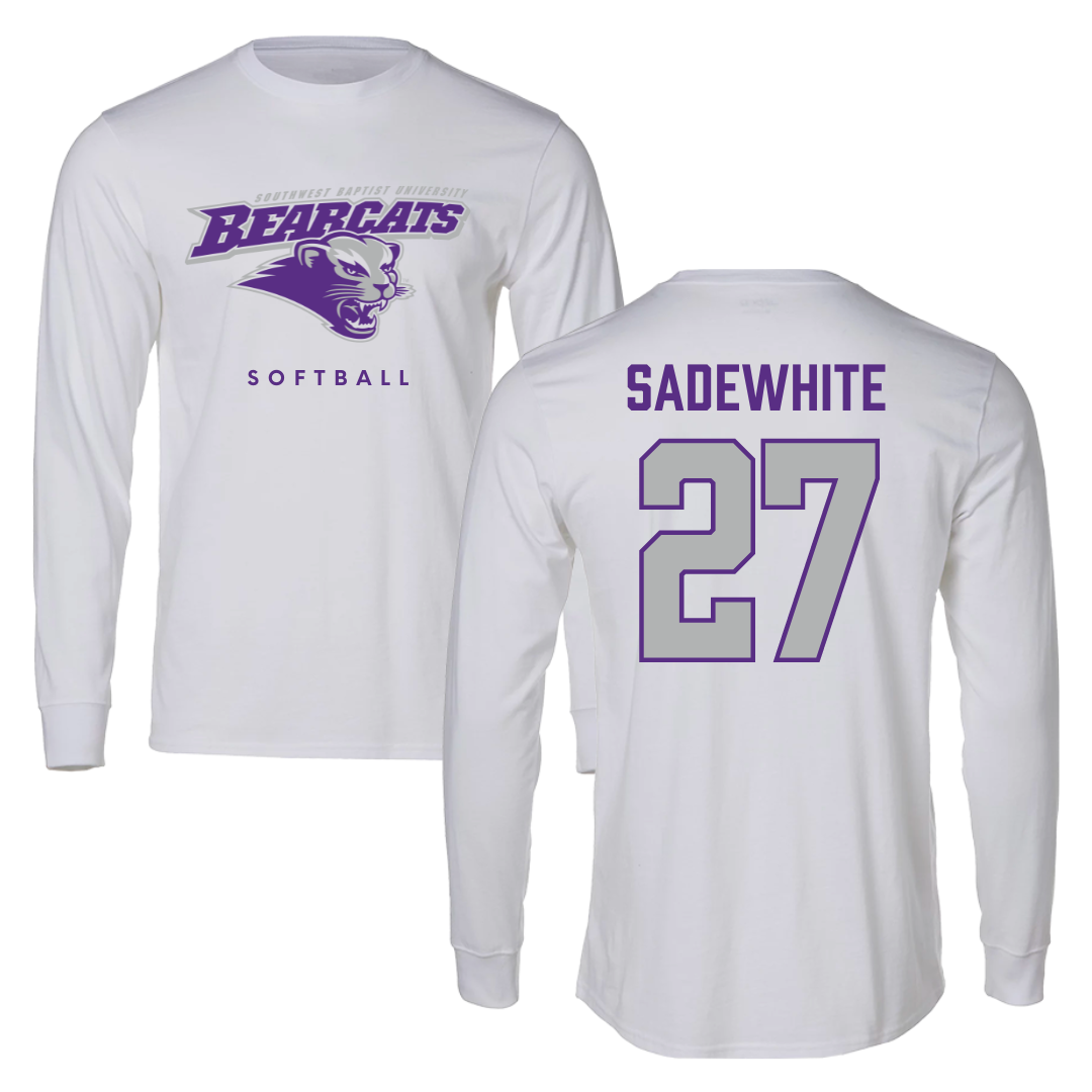 Southwest Baptist University Softball White Performance Long Sleeve - #27 Lucy Sadewhite
