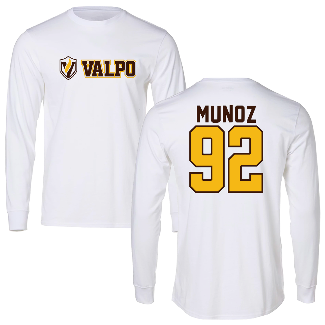 Valparaiso University Football White Long Sleeve - #92 Maximo Munoz