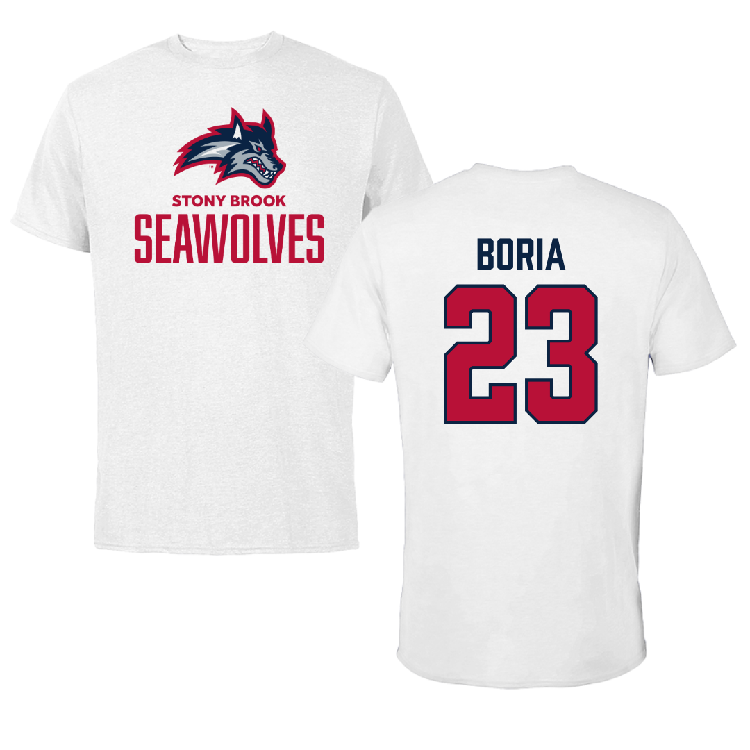 Stony Brook University Football White Performance Tee - #23 Brandon Boria