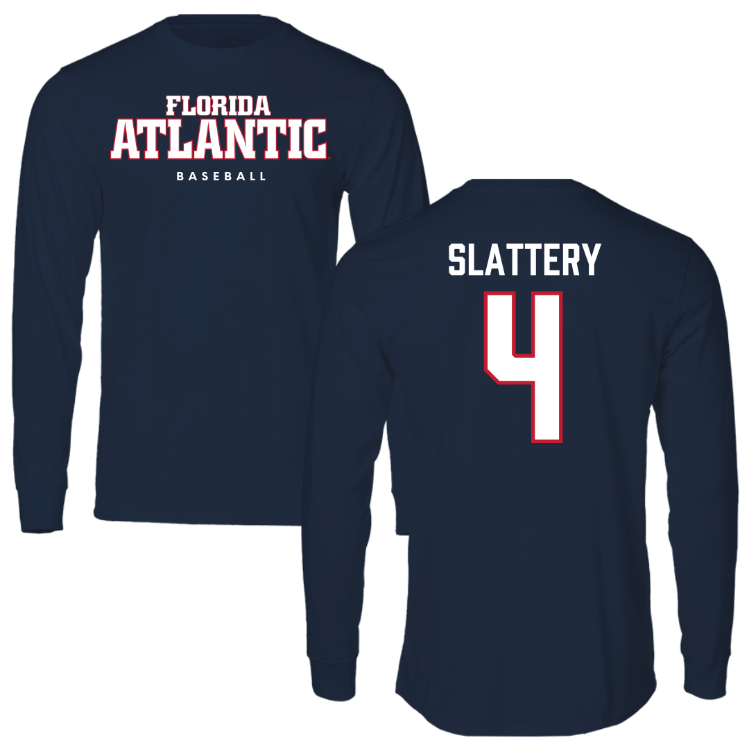 Florida Atlantic University Baseball Navy Block Performance Long Sleeve - #4 Joseph Slattery