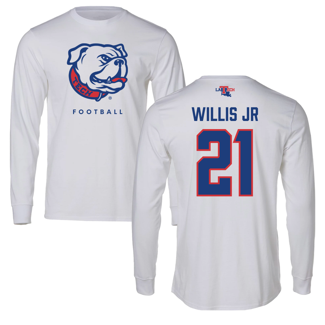 Louisiana Tech University Football White Performance Long Sleeve - #21 Keith Willis Jr