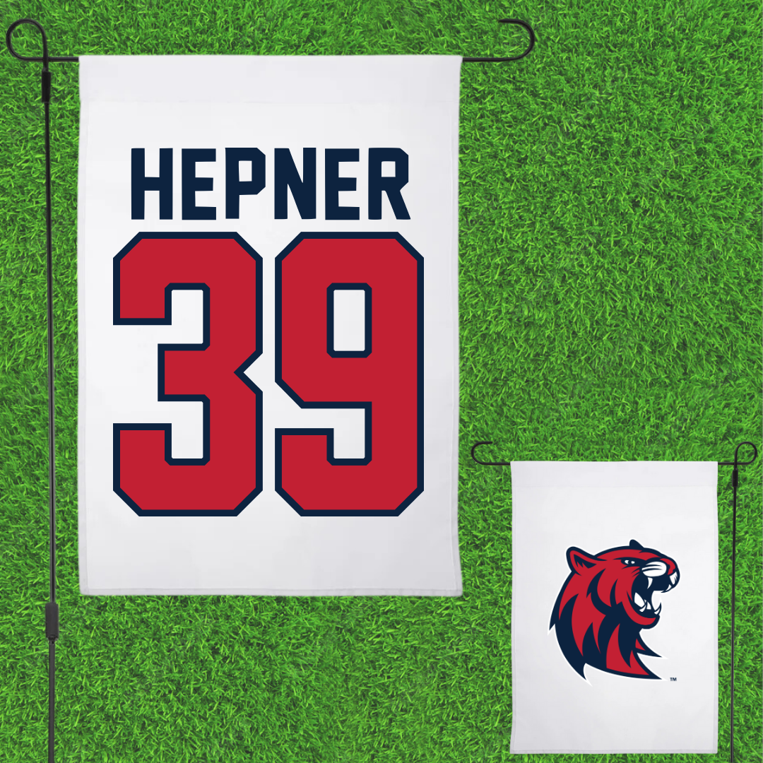 Rogers State University Soccer White Garden Flag - #39 Matthew Hepner