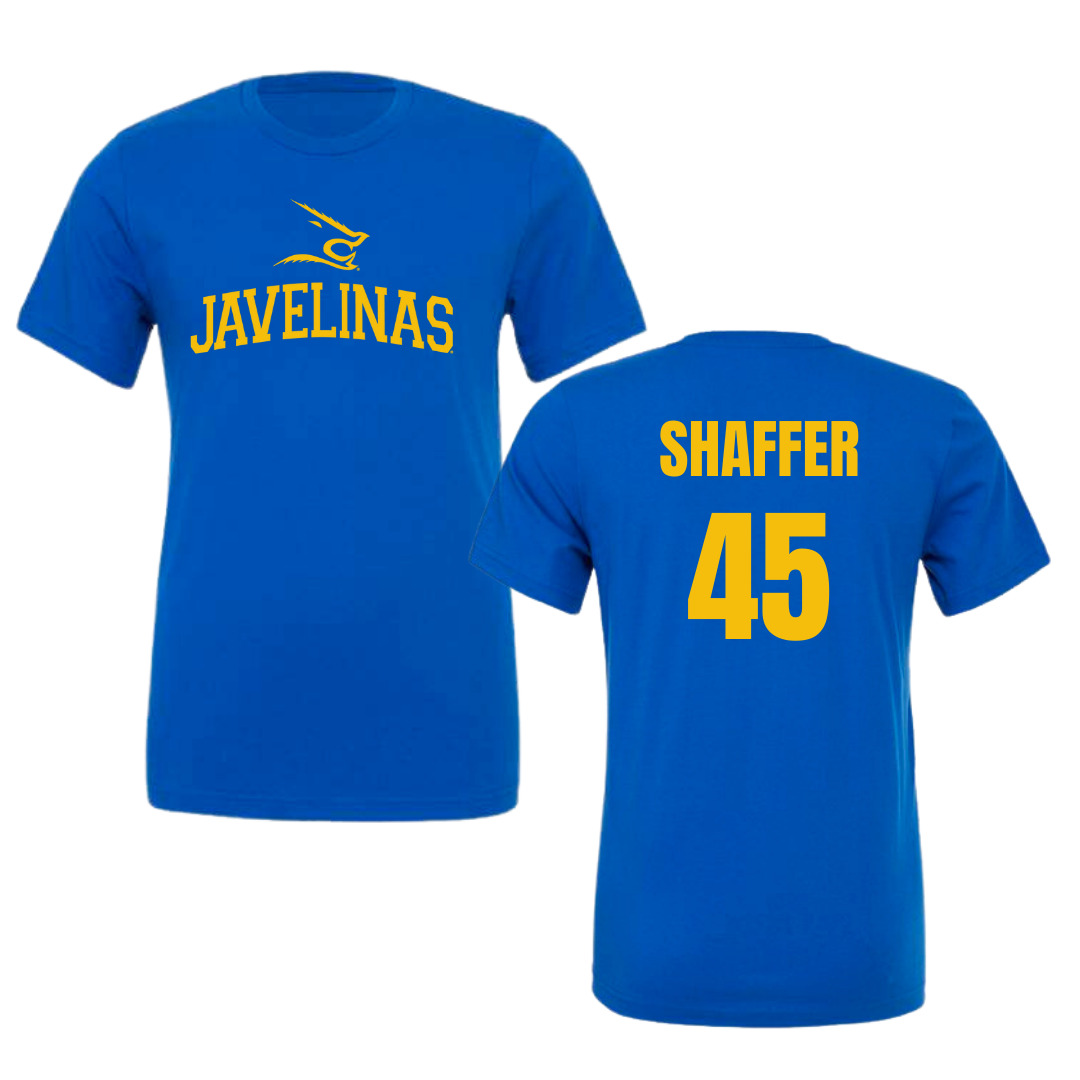 Texas A&M University-Kingsville Football Blue Tee - #45 Luke Shaffer
