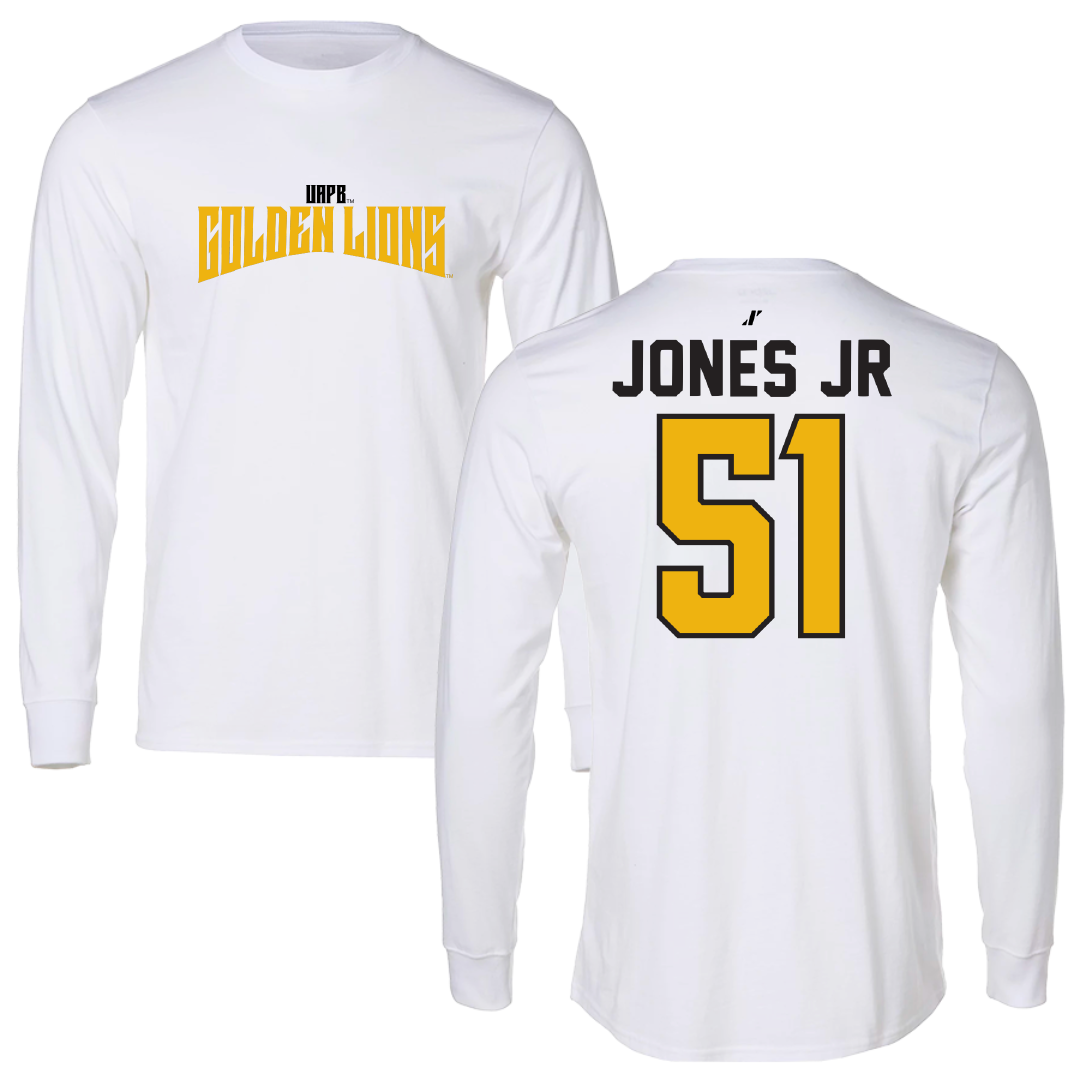 University of Arkansas-Pine Bluff Football White Classic Performance Long Sleeve - #51 Rolando Jones Jr