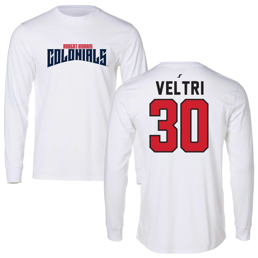 Robert Morris University Ice Hockey White Classic Performance Long Sleeve - #30 Chad Veltri