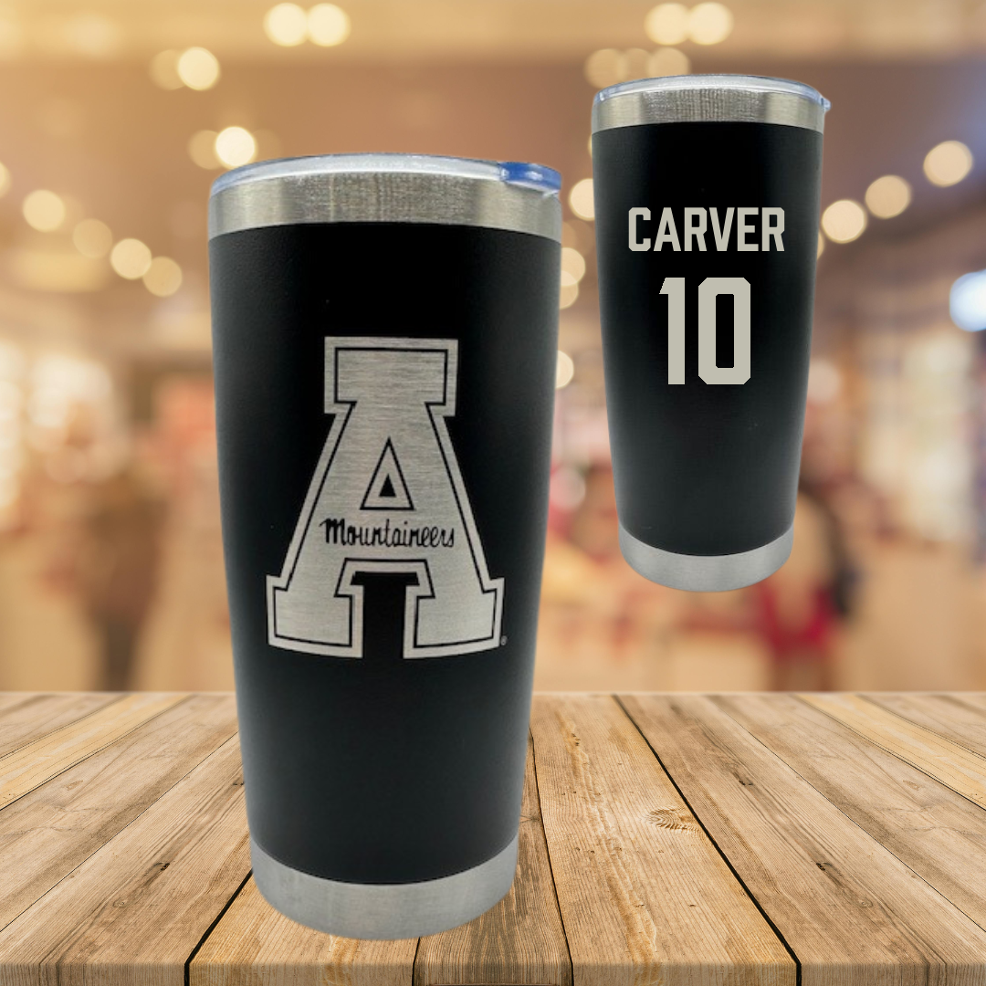 Appalachian State University Basketball Black Stainless Steel Tumbler - #10 Emily Carver