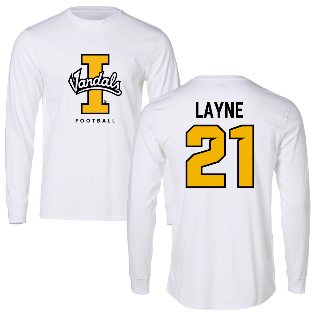 University of Idaho Football White Vandals Performance Long Sleeve - #21 Dylan Layne