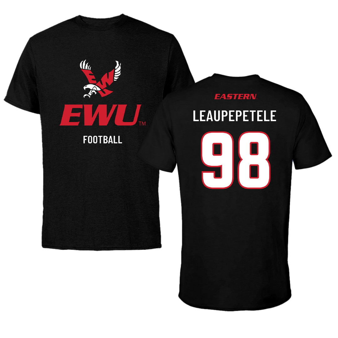 Eastern Washington University Football Black EWU Tee - #98 Jirah Leaupepetele