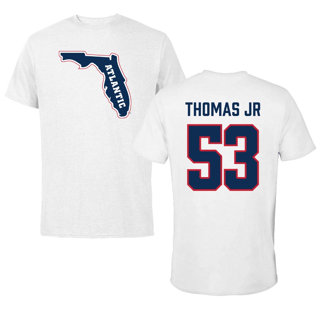 Florida Atlantic University Football White Tee - #53 Richard Thomas Jr
